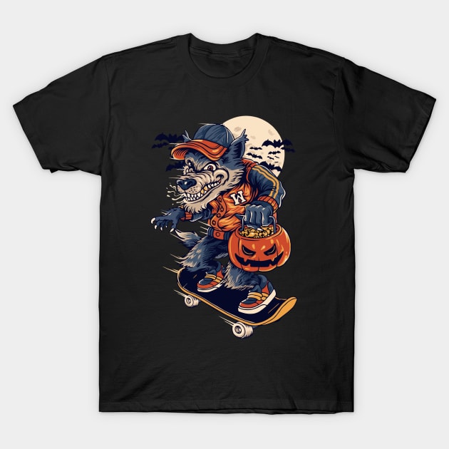 Halloween Wolf T-Shirt by Rosomyat